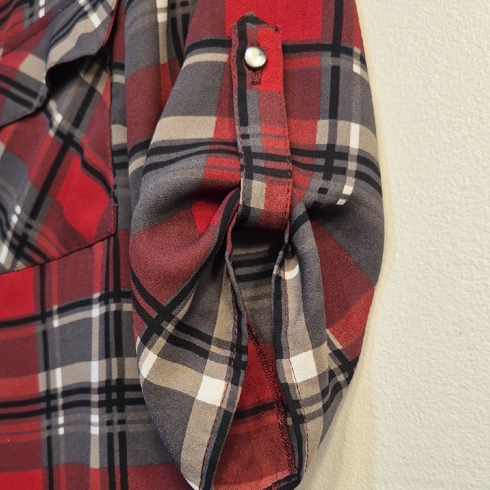 William Rast Red and Gray Plaid Button-Front Tunic - Picture 7 of 10